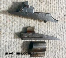 Remington Model 700 / 7600 rifle sight assembly. Rear sight adjustable / screws / front ramp / blade / hood. Original parts. Phone 0429849007. If reply by email