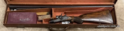 Cashmore Hammer gun in good condition comes in box with original cleaning gear. Barrel stamped Nitro proof, NP, BV, BP Right barrel 13 Left Barrel 15/1. Action 