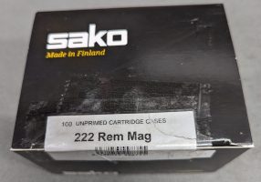 Sako 222 Remington magnum box of 100 cases. Includes post