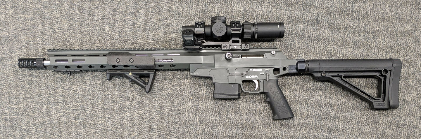 A SCSA Taipan X in 223 Rem in very good condition. This rifle is fitted with a Zerotech Vengeance 1-6x24 scope in Swapfox mounts and a Zerotech Trace Red Dot H.