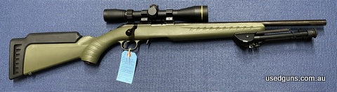 Very good condition Ruger American in 22 WMR. Has a Leupold VX-Freedom 3-9x40 scope and a Harris bipod. 18.5 inch barrel makes this a compact varmint rifle. Act