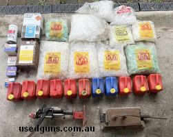 Shotgun Reloading Components Powder/Primers/Wads etc. Reloading gear, 12 bags of wads. 19 Packets of Primers, 11 containers of shot(BB, 00/SG, 8's,9's, 5's, 3's
