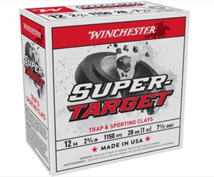 WINCHESTER
TRGT11507
SUPER TARGET 
12 GAUGE, 7.5, 28 GRAM
1150 FPS
AMMUNITION

SPECIAL 
$18.90 /PER 25
$149 /PER 250