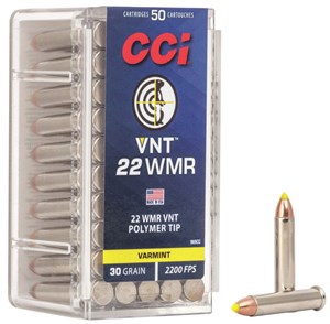 CCI
C969CC
VNT
22WMR, 30GR, POLYMER TIP
2200FPS
AMMUNITION

$42.90 /PER 50
$365 /PER 500