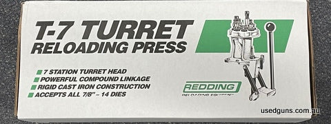 Now in stock for immediate delivery. Redding T7 turret press. 2 month lay-by available with 20% deposit. Flat rate $15 shipping to Australia wide. Cast iron con