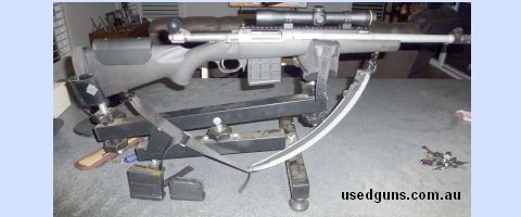 Ruger Gunsite Scout in .308W in stainless with a black polymer stock. Stock has been glass bedded and rifle comes with a Leupold FX2 2.5 - 28 Scope and Leupold 