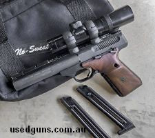 Browning buckmark 22lr. Comes with two magazines, Tasco Pro Class 1x22 scope and soft case.