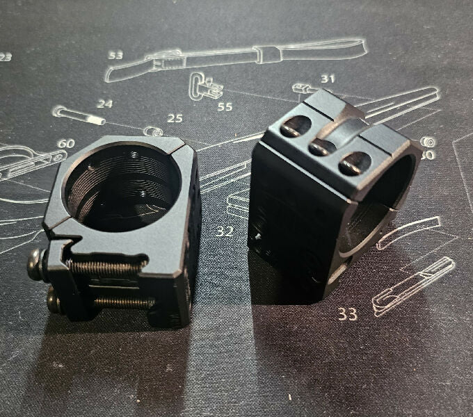 Spuhr SR-4000 (seperate ring) to suit a 34mm scope and are a ring height of 25.4mm (1 inch). Super cool set of rings they look bomb proof, the rear ring has a i