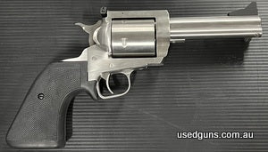 One only. In stock and reduced to clear. Magnum Research BFR revolver in 44mag. Stainless frame and 5 inch barrel. Rubber grips and target adjustable open sight
