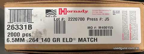 2000 count bulk pack of Hornady 6.5mm 140gr ELD Match projectiles. FFlat $15 freight most locations Australia wide.. 2 month lay-by available with a 20% deposit