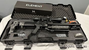 Near new FX Impact Mk 2 in 30 cal. Brand new Element optics Helix 6-24 x 50 first focal plane APR-2D MRAD Not pictured but new in service full size scuba tank a