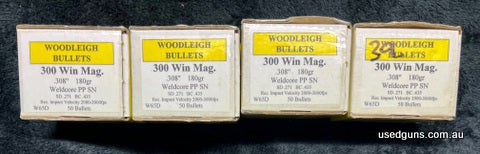 3 full packs of 50 and an open pack with 39 projectiles. Woodleigh 300 Win Mag .308" 180gr Weldcore PP SN. $15 post Australia Wide.