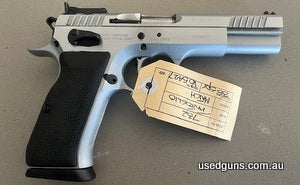 A very good Tanfoglio Match pistol in 38 Super. Hasn't done a great deal of work and comes with original case and six magazines. Fitted with 125mm barrel this p