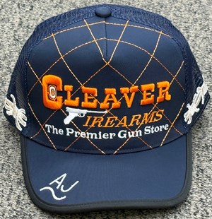 CTC 
TRUCKER CAP
CLEAVER FIREARMS
NAVY BARBWIRE EDITION 
"THE PREMIER GUN STORE"
LIMITED NUMBERS

NEW $35