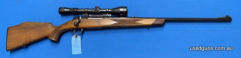 Very good condition Husqvarna DLX in 243W. Was $995 now $845. Has a 24 inch barrel with open sights.