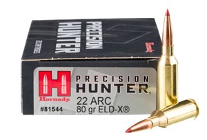 HORNADY 
H81544
PRECISION HUNTER
22 ARC, 80GR, ELD-X
POLYMER TIPPED 
AMMUNITION

$67.90 /PER 20
$305.55 /PER 100
$549 /PER 200