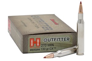 HORNADY 
H805294
OUTFITTER
270WIN, 130GR, CX OTF
POLYMER TIPPED AMMUNITION

$89.90 /PER 20
$404.55 /PER 100
$725 /PER 200