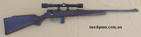 Winchester Model 320 .22LR bolt action rifle in good condition and good bore. Comes with 5 shot magazine and fitted with Hakko 4x28 scope. Some discolouration t