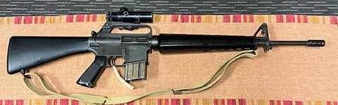 A very good to excellent early model Colt AR 15 (SP1). Was a movie and theatrical firearm for many years having only fired blanks. Comes with blank firing washe