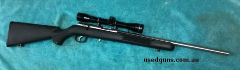 Savage mod 93 Stainless Synthetic. Good condition. Scope has a few bumps and marks externally, but it optically clear and holds zero. Perfect budget. 22mag. Not