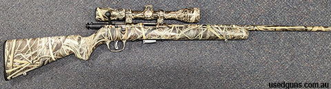 Savage bolt-action 93R17 Camo with AccuTrigger‚Äö√ë¬¢ and a 21" barrel with a factory-mounted 3-9x40mm scope. 5-round detachable box magazine. According to prev