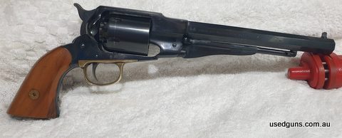 Lyman New Model Army percussion revolver. 44 cal, octagonal 8 INCH (202MM) barrel with very good bore. Nice blued finish to metalwork. Shiny brass trigger guard