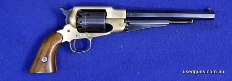 Black powder percussion cap Italian Remington revolver, 6 shot, timber grips,