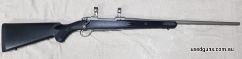 Stainless Ruger in 30-06 excellent condition very few rounds fired 30mm rings included synthetic stock. Plus post