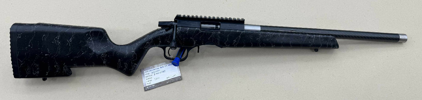 As new Christensen Arms Ranger 22LR carbon barreled Rifle in there own proprietary carbon Stock. Has a Pic Rail attached and takes the famous BX-1 Ruger Rotary 