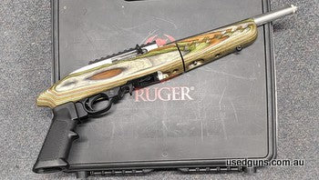 A Ruger Charger semi-automatic pistol in 22LR in excellent condition. This pistol comes complete in case with one 10 shot magazine, bipod and instructions. $65 