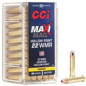 CCI
C24
MAXI MAG
22 MAGNUM, 40GR
HOLLOW POINT - 1875 FPS
AMMUNITION

$35.90 /PER 50
$323.10 /PER 500