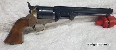 Pietta 1851 Colt Navy percussion revolver. 36 BP, 6 shot cylinder. 7.5 inch (190mm) octagonal barrel, with very bright bore, sharp rifling, nice deep blue to ba