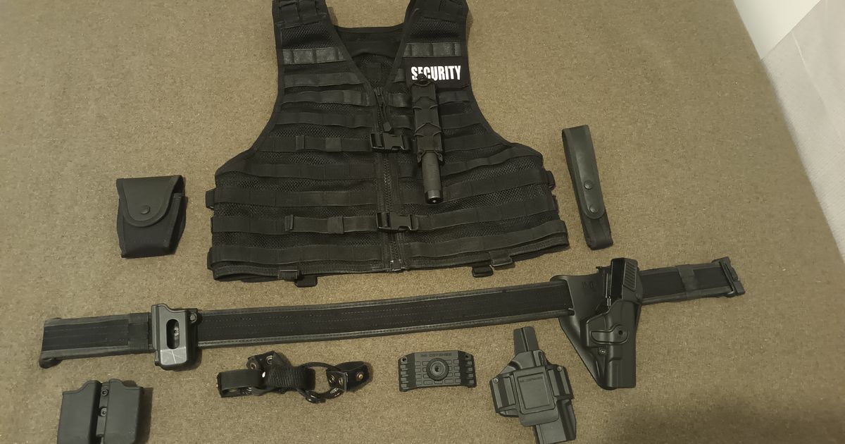Security Vest with Belt, Baton, Holsters, and Holders