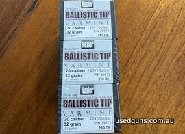 Brand new unopened nosler ballistic tip varmint 20cal 32gr projectiles. Price $150 per box delivered.