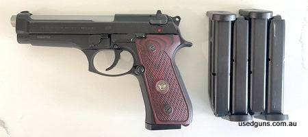 92fs with Wilson combat single side safety, Wilson Combat thin grips, factory stainless barrel and 5 mags. Shoots well and in great shape with some very minor w