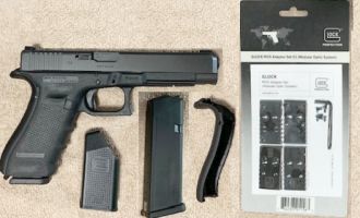 For Sale Glock 34MOS would present as excellent apart from fine wear at end of slide due to holster wear, comes with Ameriglo 3 Dot Night Sights, IMI Lanyard lo