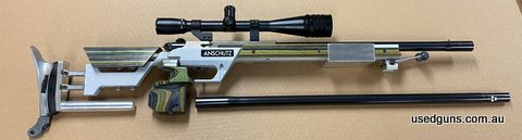 Good condition Anschutz 2007/2013 model target rifle has custom bag rider and front bipod. Comes with Weaver 36x40 scope and a spare varmint profile barrel with