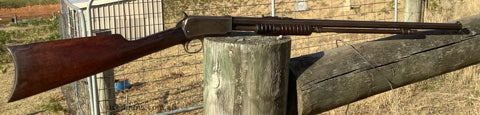 Nice old Winchester 1890 pump action rifle in 22 long (will chamber and cycle many 22 lr rounds too). 1906 manufacture. Has octagonal barrel with good clear mar