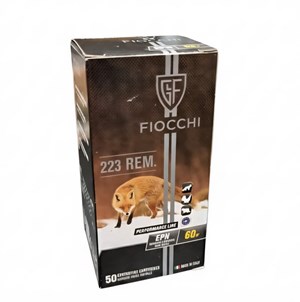 FIOCCHI
FC70565700
PERFORMANCE 
223REM, 60GR, POLYMER TIPPED
AMMUNITION

SPECIAL
$74.90 /PER 50
$735 /PER 500