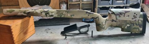 Grayboe Renegade Multicam adjustable Stock - Remington 700 Short Action inletted for Atlas works AICS hunter bottom metal. Includes atlasworks bottom metal and 