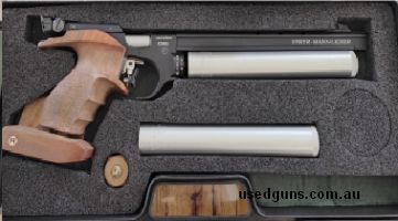 Steyr mannlicher 177 air pistol, small right hand grip, 2 air cylinders and case.