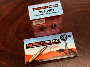 AUSTRALIAN OUTBACK
ADIWC308168STMK
308WIN, 168GR, TIPPED MATCHKING
AMMUNITION
LOADED WITH SIERRA PROJECTILES

SPECIAL
$59.90 /PER 20
$268.55 /PER 100
$515 /PER 200