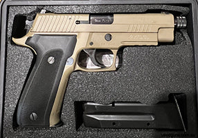 Hi, Selling my SIG SAUER P226 Scorpion Elite (FDE) in 9mm with Hogue G10 grips (de-cocker) single/double action. Comes complete with .22LR conversion slide and 