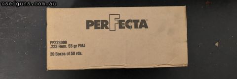 New in sealed box. 1000 Rounds of 223 Perfecta (Made By Fiocchi) 55gr FMJ. Appropriate licence required. Pickup only. Melbourne South East Suburbs. 2 Available