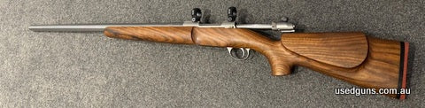 Sako 75 stainless 6mm BR, Maddco 25 inch heavy varmint barrel, 30mm rings. Exhibition grade Hatchers varmint stock. Includes 6PPC magazine, feeds / cycles flawl