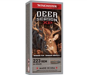WINCHESTER
X223DS
DEER SEASON XP
223REM, 64GR
POLYMER TIP
AMMUNITION

SPECIAL
$29.90 /PER 20
$149.50 /PER 100
$275 /PER 200