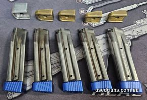 STI 126mm magazines with 4 pcs angled brass base pads, 5pcs blue BC base pads. $1000 shipped. VIC 3978