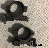 Original Sako Finland rifle mounts 1" medium. Quality blued steel windage adjustable mounts produced for Sako rifle tapered dovetail receiver's. Phone 042984900