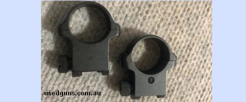 Ruger M77 rifle mounts 1" matte blued finish size 5/6 in excellent condition. Phone 0429849007. If reply by email please forward return phone number.