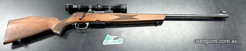 Kriko 600 chambered in .17Rem. Cracking little gun in excellent condition, featuring a Tasco 8x40, factory open sights, lovely walnut stock, 4 shot magazine. Bl